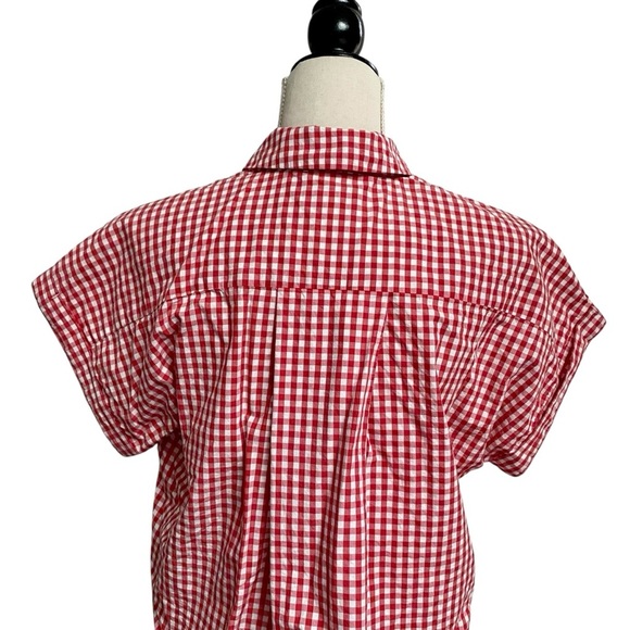 Weekday Stella Gingham Blouse XS Red White Check Cropped Boxy Cotton Shirt - Picture 9 of 14
